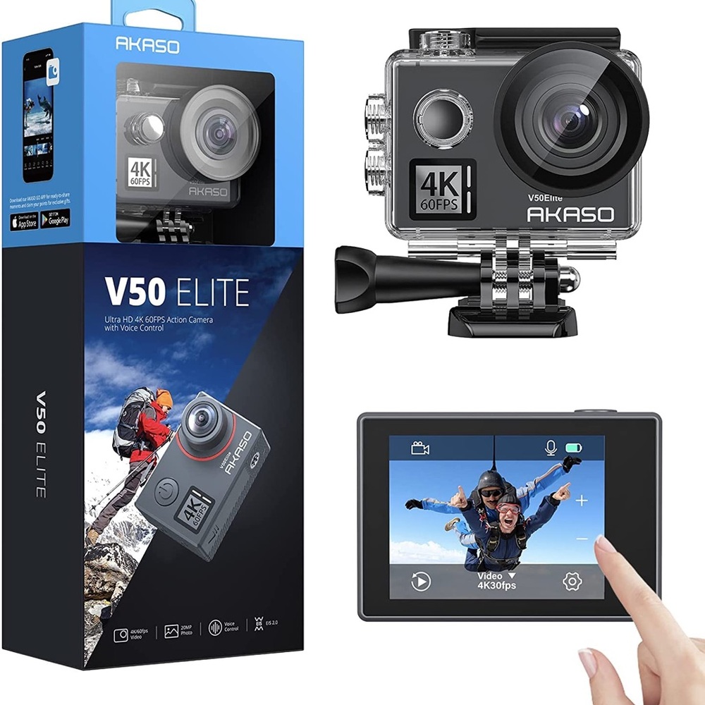 20 Piece AKASO V50 Elite 4K Action Camera Set 60fps - 20mp Waterproof EUC Works